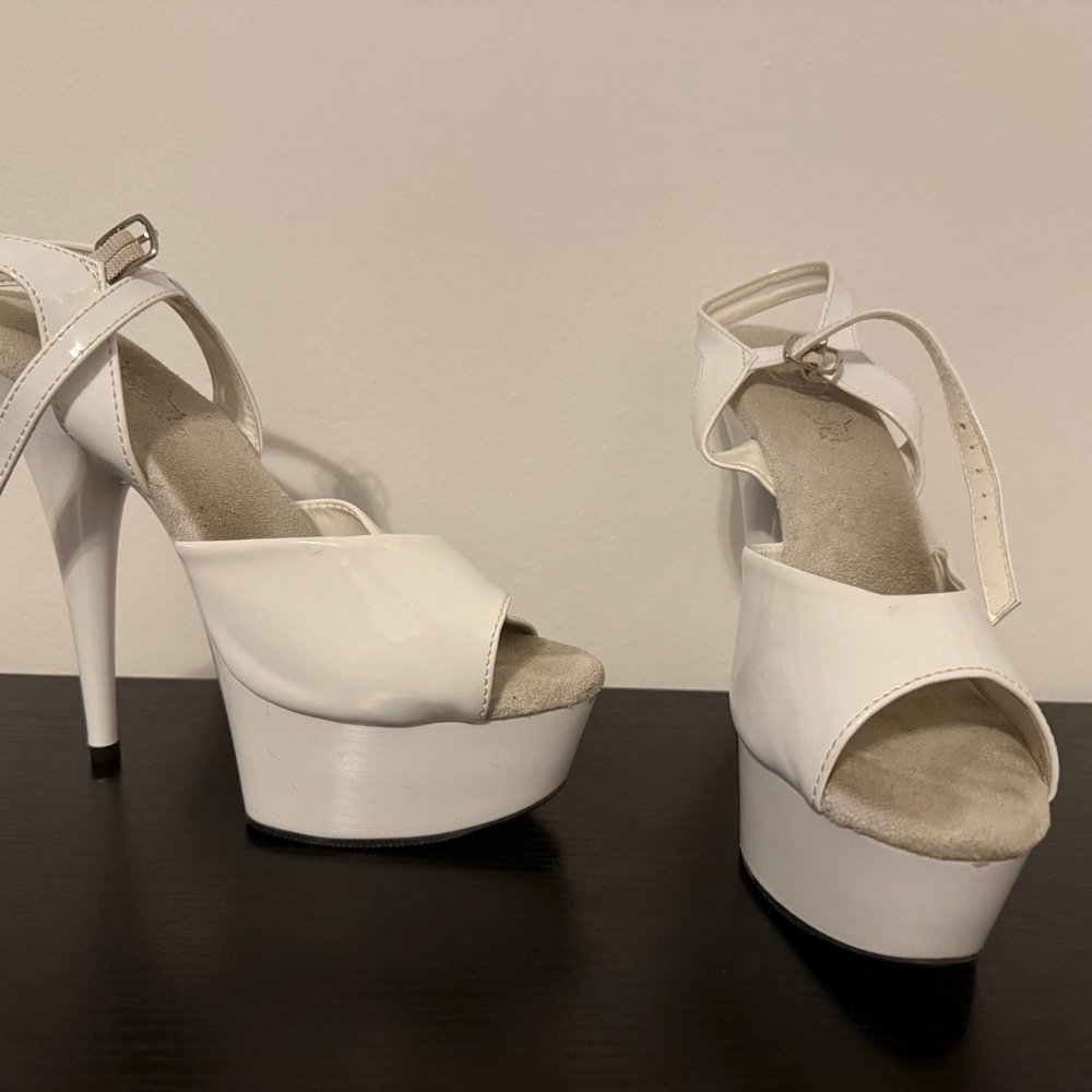 Pleaser White Strappy Platform Heels
